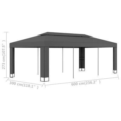 vidaXL Paviljon z dvojno streho 3x6 m antraciten
