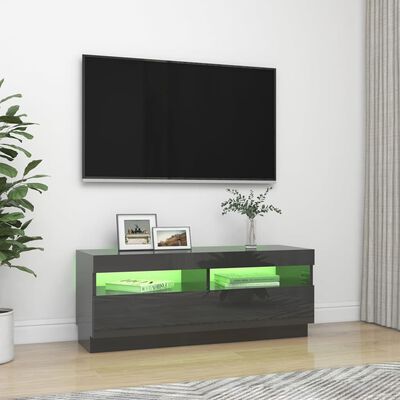 vidaXL TV omarica z LED lučkami visok sijaj siva 100x35x40 cm