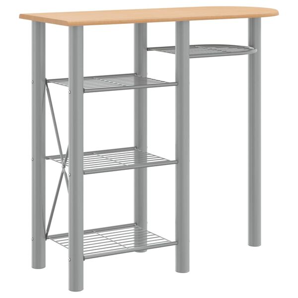 vidaXL Barska garnitura 3-delna siva in rjava inženirski les in železo