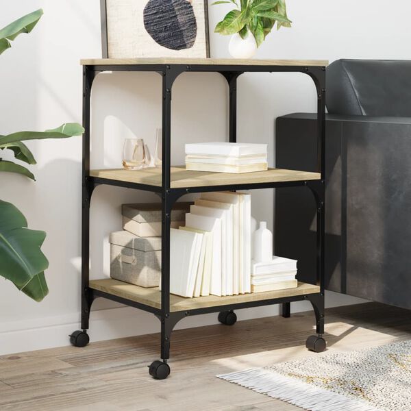 vidaXL Stojalo za tiskalnik 3-nadstropno sonoma hrast 50x41x75 cm les