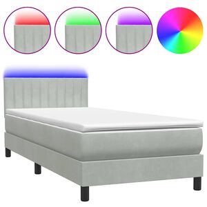 vidaXL Box spring postelja z vzmetnico LED Svetlo siva 90x210 cm Velvet