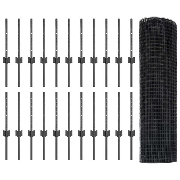 vidaXL Ograja s stebrom Siva 0,4 x 50 m Jeklo in PVC