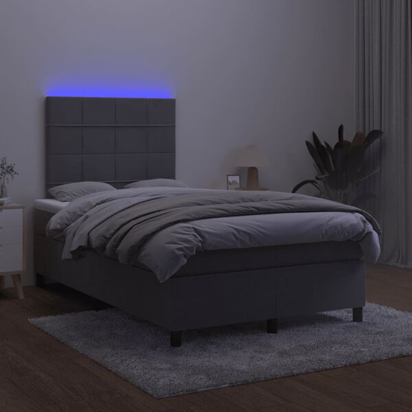 vidaXL Box spring postelja z vzmetnico LED temno siva 120x190 cm žamet