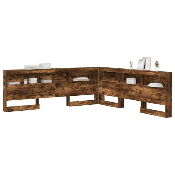 vidaXL Skladi&scaron;čni naslon s polico Dimljeni oreh 200 cm Konstruiran les