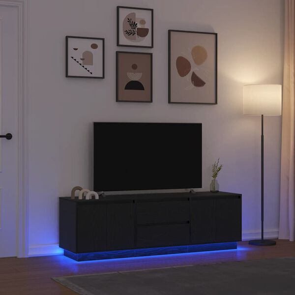 vidaXL TV omarica z LED lučmi črna hrast 160,5x41x50 cm