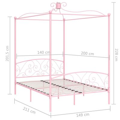 vidaXL Posteljni okvir z ogrodjem za baldahin roza kovinski 140x200 cm