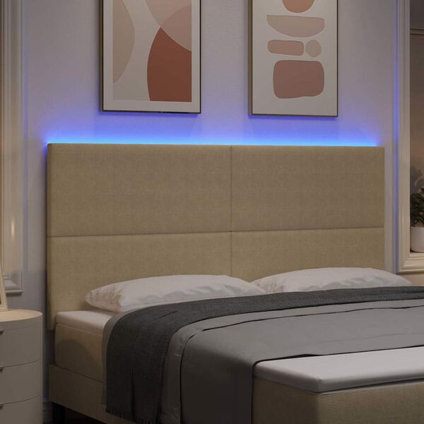 vidaXL LED glava postelje z LED lučmi Siva zelena 180 cm Poliester