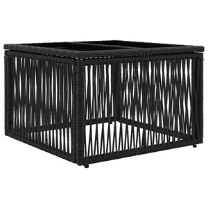 vidaXL Vrtna miza Črna 55 x 55 x 37 cm PE Ratan in Steklo