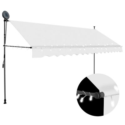vidaXL Ročno zložljiva tenda z LED lučkami 350 cm krem