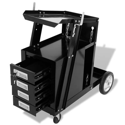 vidaXL Varilni voziček s 4 predali črne barve