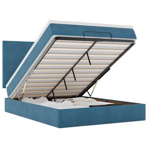 vidaXL Otomanska postelja z vzmetnicami temno modra 140x190cm žamet