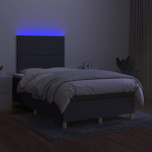 vidaXL Box spring postelja z vzmetnico LED temno siva 120x190 cm blago