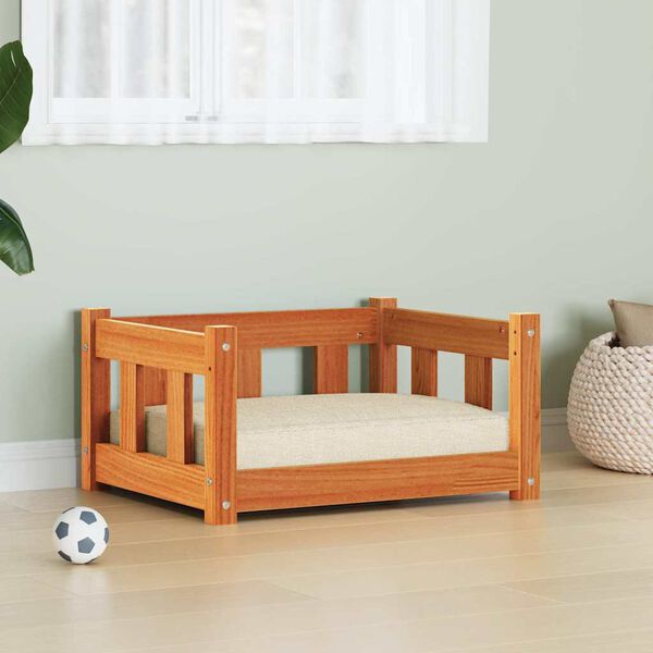 vidaXL Ležišče za psa Voskast rjav 55 x 45 x 28 cm Masivno borovo les