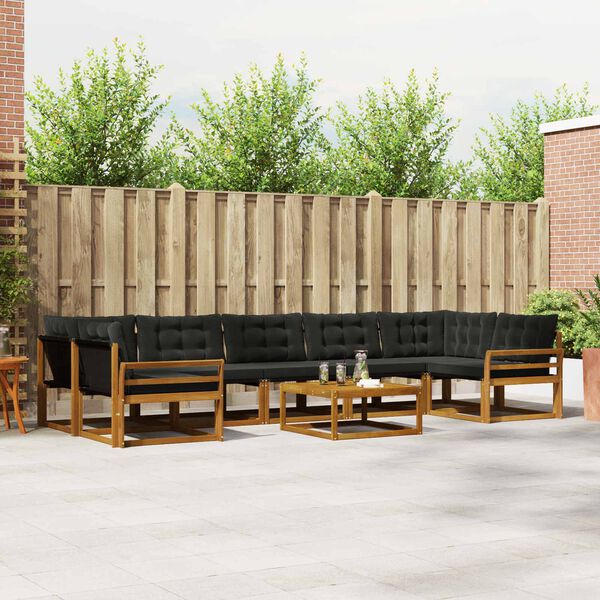 vidaXL Zunanja garnitura za sedenje z blazino 8 pcs Naravna in črna