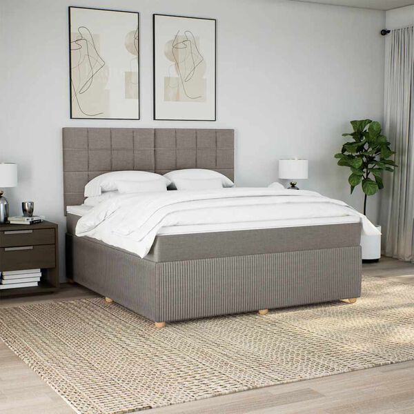 vidaXL Box spring postelja z vzmetnico taupe 180x200 cm blago