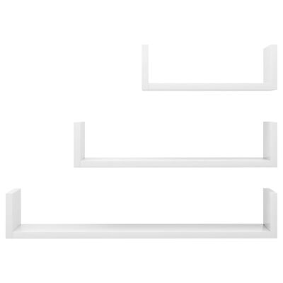 vidaXL Stenske razstavne police 3 kosi visok sijaj bele iverna plošča