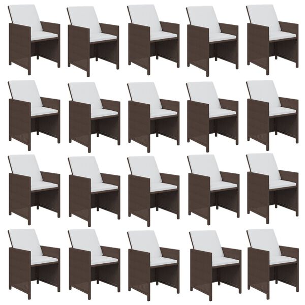 vidaXL Vrtna jedilna garnitura 21-delna z blazinami rjav poli ratan