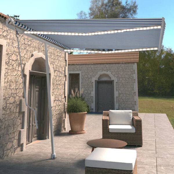 vidaXL Avtomatska tenda LED + senzor 300x250 cm modra in bela