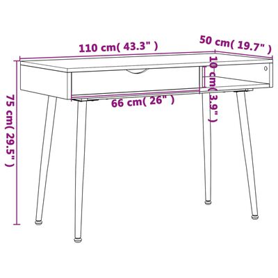 vidaXL Računalniška miza s predalom rjava 110x50x75 cm inženirski les