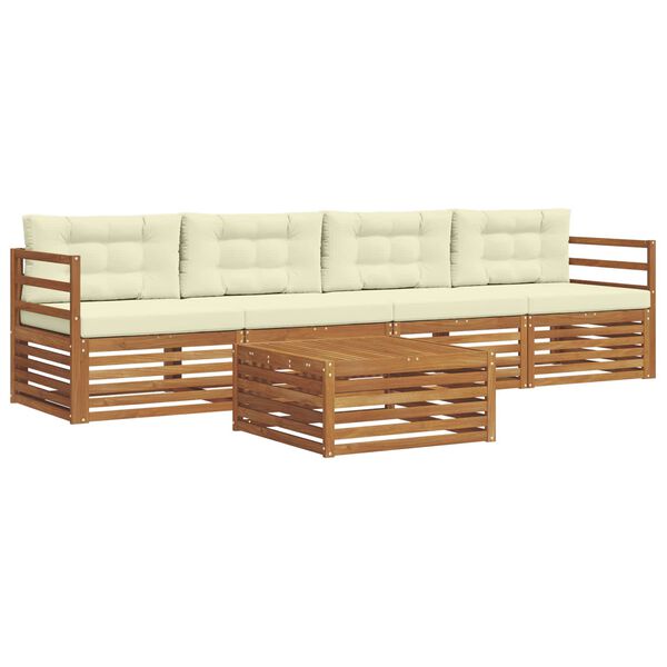 vidaXL Zunanja garnitura za sedenje z blazino 5 pcs Naravna in smetana