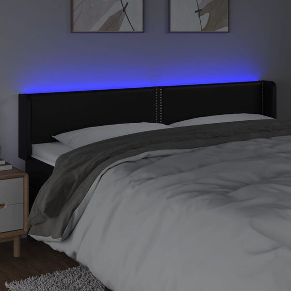 vidaXL LED posteljno vzglavje črno 203x16x78/88 cm umetno usnje