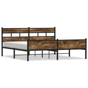 vidaXL Kovinski posteljni okvir brez vzmetnice dimljen hrast 193x203cm