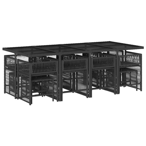 vidaXL Vrtna jedilna garnitura 13-delna z blazinami črn poli ratan