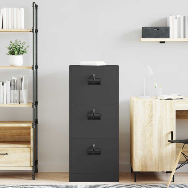 vidaXL Kabinet za datoteke s predalom Črna 45,5 x 42 x 106,5 cm