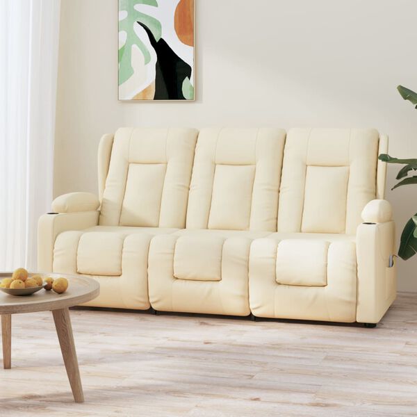 vidaXL Masažni trosed z držali za skodelico krem iz umetnega usnja