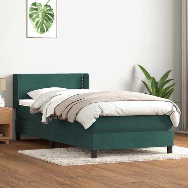 vidaXL Box spring postelja z vzmetnico temno zelena 80x220 cm žamet