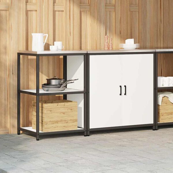 vidaXL Kuhinjski set za shranjevanje z vrati 2 pcs Bela Mlinjeni jeklo