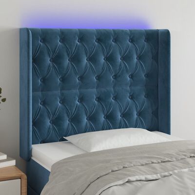 vidaXL LED posteljno vzglavje temno modro 93x16x118/128 cm žamet