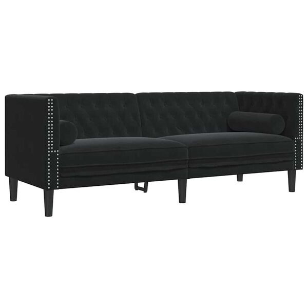 vidaXL Chesterfield sedežna garnitura Črna 194 x 74.5 x 70.5 cm Žamet