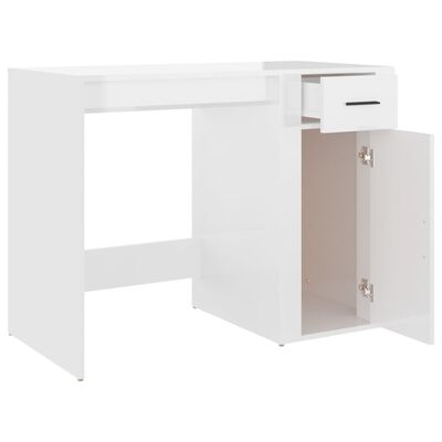 vidaXL Pisalna miza visok sijaj bela 100x49x75 cm inženirski les