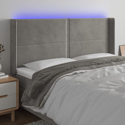 vidaXL LED posteljno vzglavje svetlo sivo 163x16x118/128 cm žamet