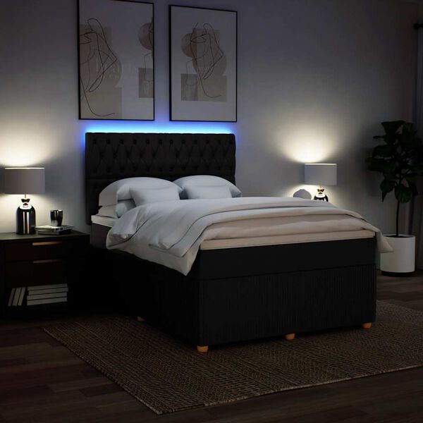 vidaXL Box spring postelja z vzmetnico črna 140x200 cm blago