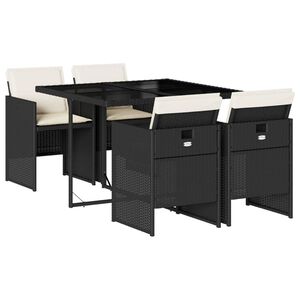 vidaXL Vrtna jedilna garnitura 5-delna z blazinami črn poli ratan