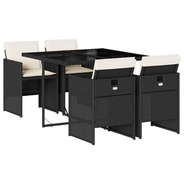 vidaXL Vrtna jedilna garnitura 5-delna z blazinami črn poli ratan