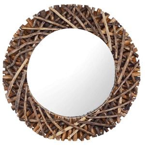vidaXL Stensko ogledalo 60 cm iz tikovine okroglo