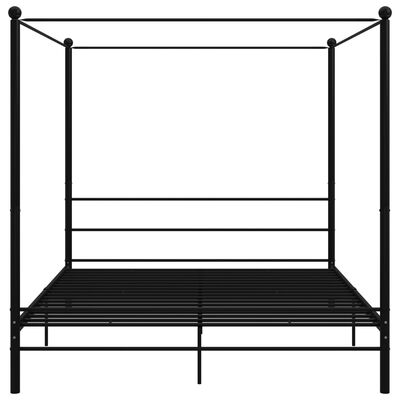 vidaXL Posteljni okvir z ogrodjem za baldahin črn kovinski 200x200 cm