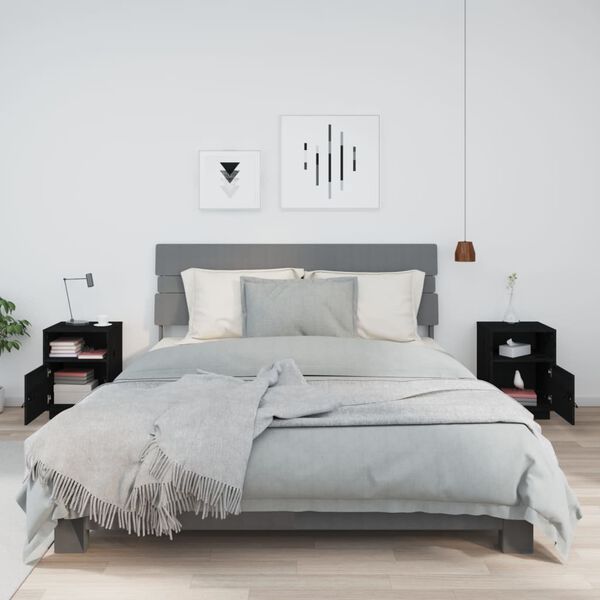 vidaXL Nočna omarica 2 kosa črna 40x34x55 cm trdna borovina