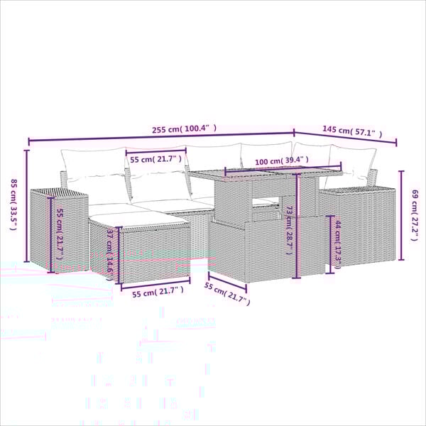 vidaXL Vrtna sedežna garnitura z blazinami 8-delna črn ratan/akacija