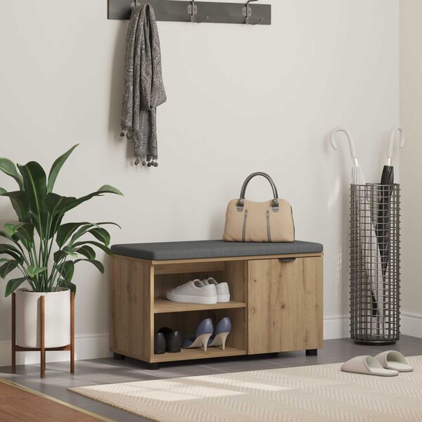 vidaXL Haldna klop z blazino Enobarvno Umetni hrast 80 x 38 x 46 cm