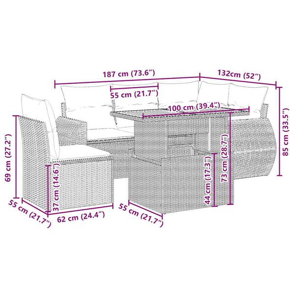 vidaXL Vrtna sedežna garnitura 6-delna z blazinami bež poli ratan
