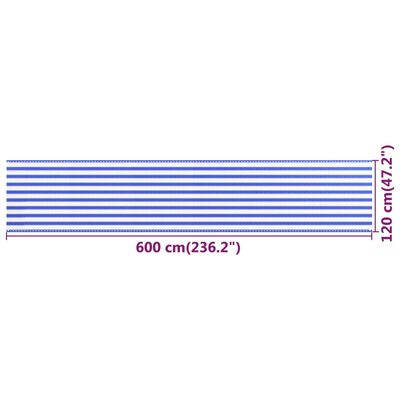 vidaXL Balkonsko platno modro in belo 120x600 cm HDPE