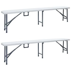 vidaXL Zložljiva vrtna klop 2 kosa 180 cm HDPE bele barve
