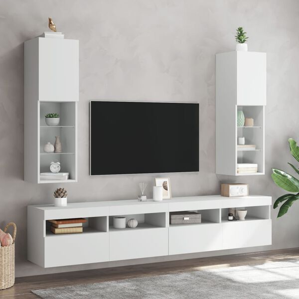 vidaXL TV omarica z LED lučkami 2 kosa bela 30,5x30x102 cm