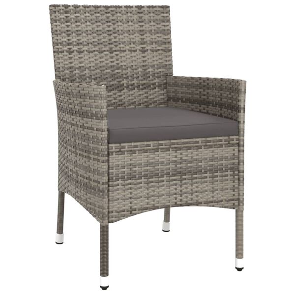 vidaXL Vrtna bistro garnitura 3-delna z blazinami siv poli ratan