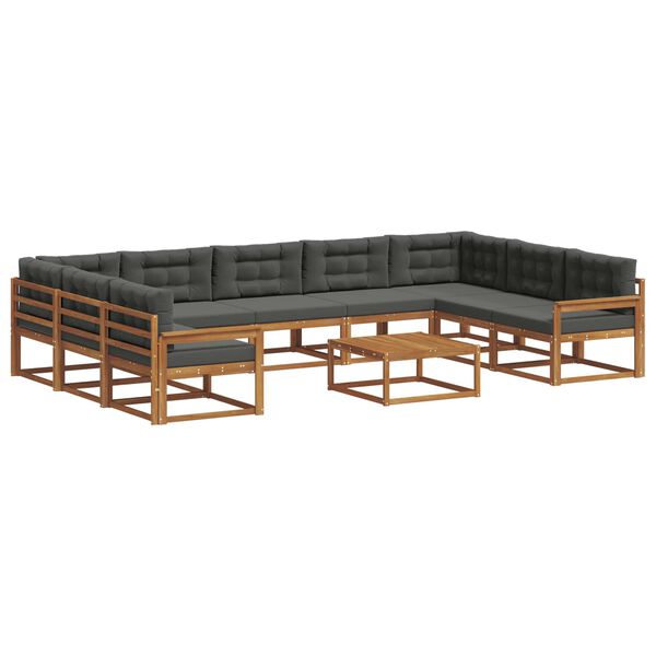 vidaXL Zunanja garnitura za sedenje 10 pcs Naravna in antracitna