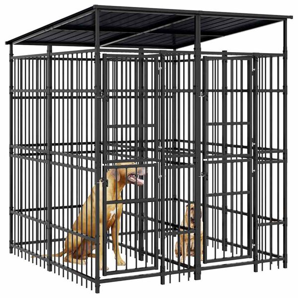 vidaXL Zunanji pasji boks s streho jeklo 3,69 m&sup2;